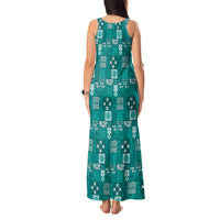 Vintage Hawaiian Quilting Patterns Tank Maxi Dress Turquoise Style Tribal Fabric Patchwork LT9 - Polynesian Pride