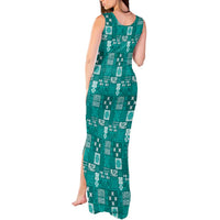 Vintage Hawaiian Quilting Patterns Tank Maxi Dress Turquoise Style Tribal Fabric Patchwork LT9 - Polynesian Pride