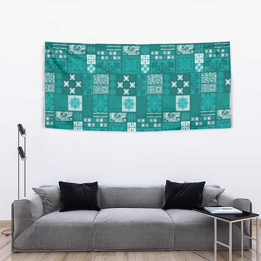 Vintage Hawaiian Quilting Patterns Tapestry Turquoise Style Tribal Fabric Patchwork - Polynesian Pride