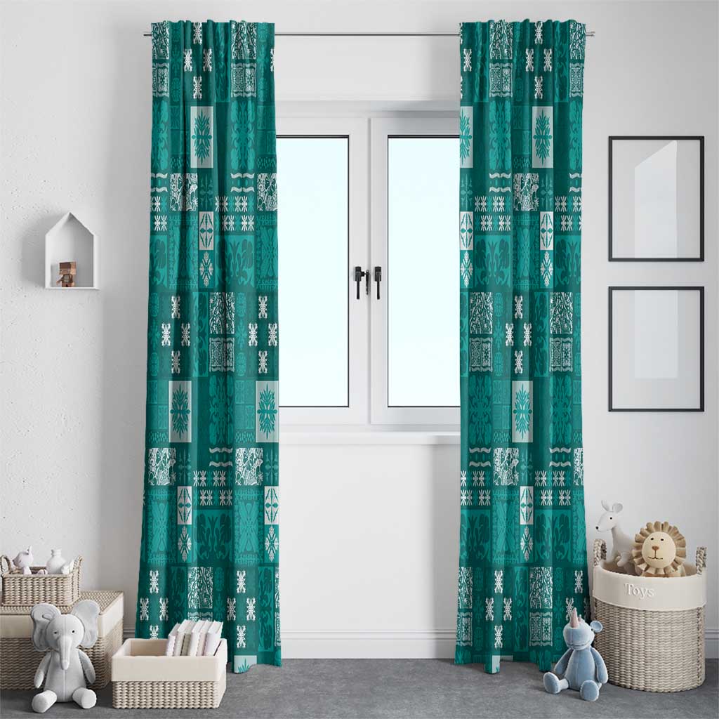 Vintage Hawaiian Quilting Patterns Window Curtain Turquoise Style Tribal Fabric Patchwork - Polynesian Pride