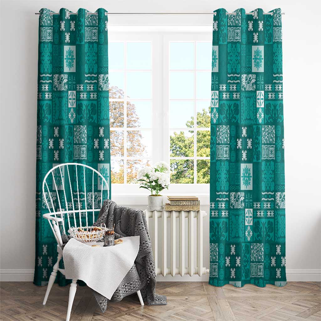 Vintage Hawaiian Quilting Patterns Window Curtain Turquoise Style Tribal Fabric Patchwork - Polynesian Pride