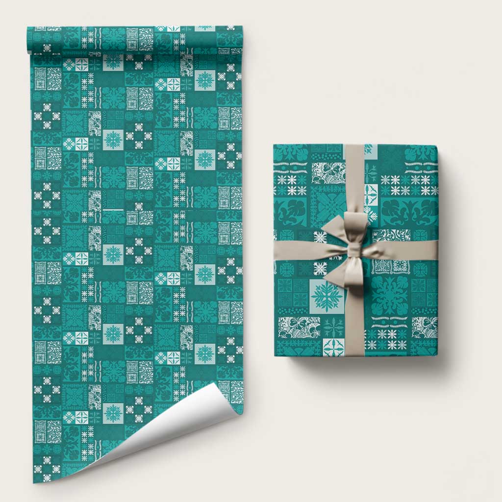 Vintage Hawaiian Quilting Patterns Wrapping Paper Turquoise Style Tribal Fabric Patchwork - Polynesian Pride
