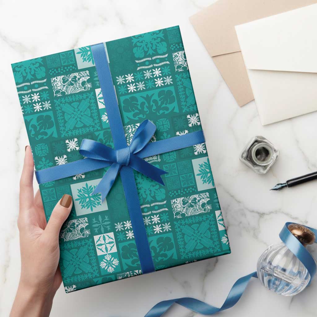 Vintage Hawaiian Quilting Patterns Wrapping Paper Turquoise Style Tribal Fabric Patchwork - Polynesian Pride