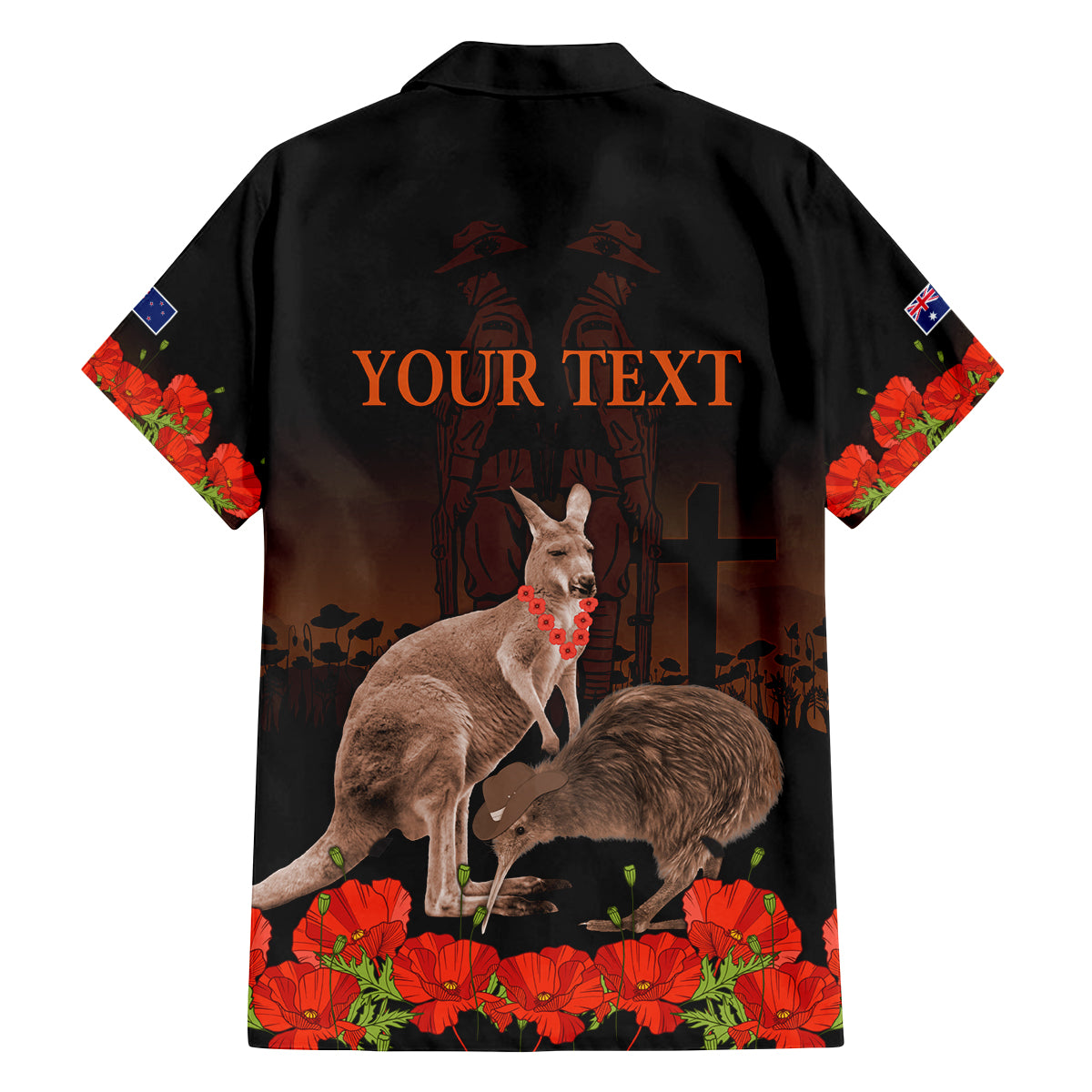 Kangaroo and Kiwi Bird ANZAC Day Custom Family Matching Off Shoulder Short Dress and Hawaiian Shirt Soldier Style LT9 - Polynesian Pride
