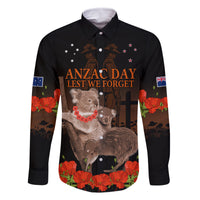 Koala and Kiwi Bird ANZAC Day Custom Family Matching Off Shoulder Short Dress and Hawaiian Shirt Soldier Style LT9 Dad's Shirt - Long Sleeve Black - Polynesian Pride