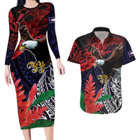 American Samoa Bald Eagle Personalized Couples Matching Long Sleeve Bodycon Dress and Hawaiian Shirt Samoa Muamua Le Atua LT9 Blue - Polynesian Pride