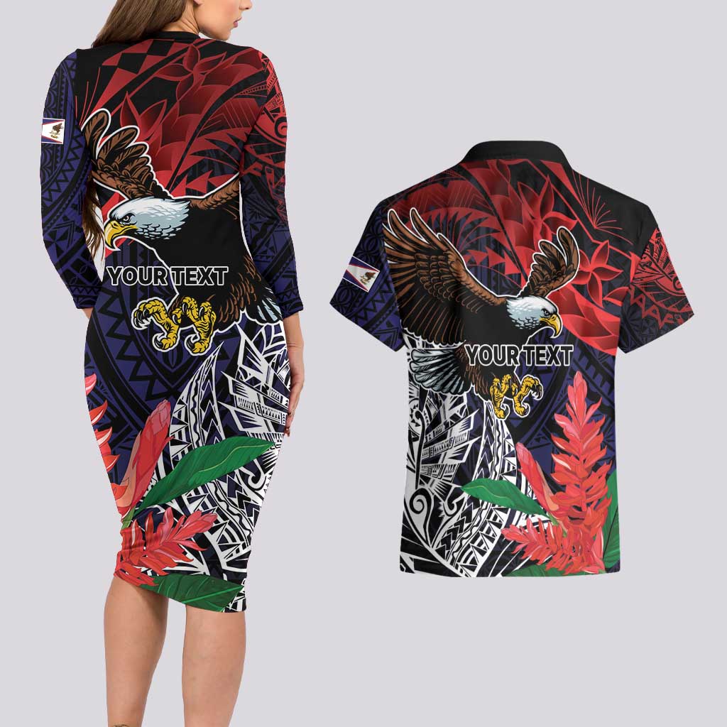 American Samoa Bald Eagle Personalized Couples Matching Long Sleeve Bodycon Dress and Hawaiian Shirt Samoa Muamua Le Atua LT9 - Polynesian Pride