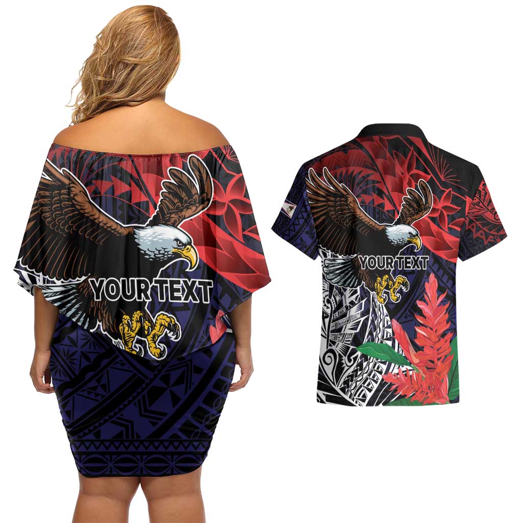 American Samoa Bald Eagle Personalized Couples Matching Off Shoulder Short Dress and Hawaiian Shirt Samoa Muamua Le Atua LT9 - Polynesian Pride