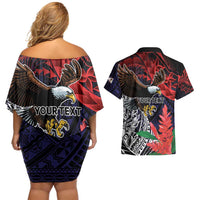 American Samoa Bald Eagle Personalized Couples Matching Off Shoulder Short Dress and Hawaiian Shirt Samoa Muamua Le Atua LT9 - Polynesian Pride