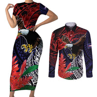 American Samoa Bald Eagle Personalized Couples Matching Short Sleeve Bodycon Dress and Long Sleeve Button Shirt Samoa Muamua Le Atua