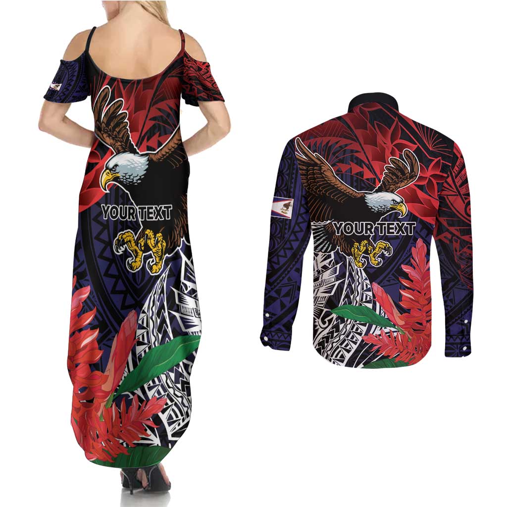 American Samoa Bald Eagle Personalized Couples Matching Summer Maxi Dress and Long Sleeve Button Shirt Samoa Muamua Le Atua
