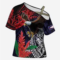 American Samoa Bald Eagle Personalized Cross Shoulder Shirt Samoa Muamua Le Atua - Polynesian Pride