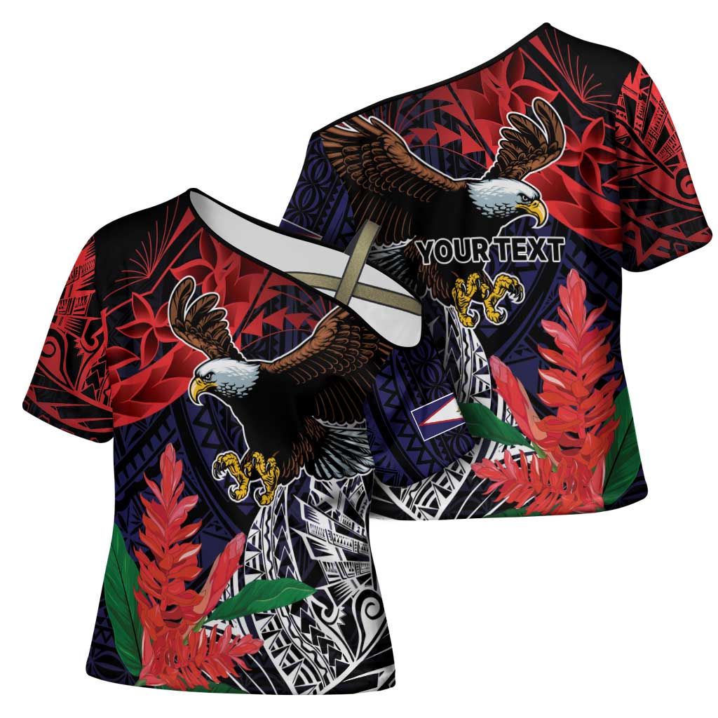 American Samoa Bald Eagle Personalized Cross Shoulder Shirt Samoa Muamua Le Atua - Polynesian Pride