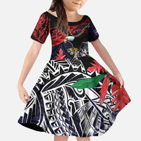 American Samoa Bald Eagle Personalized Family Matching Long Sleeve Bodycon Dress and Hawaiian Shirt Samoa Muamua Le Atua LT9 Daughter's Dress Blue - Polynesian Pride