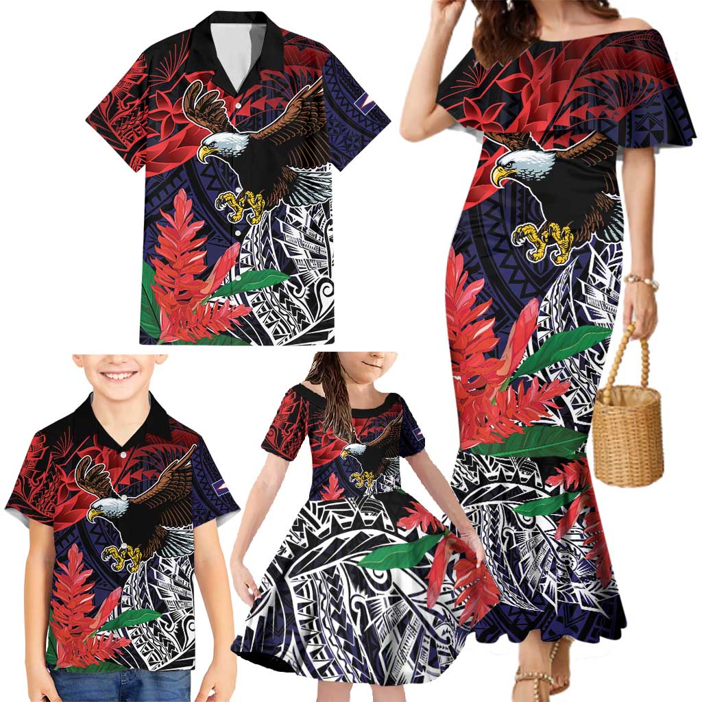 American Samoa Bald Eagle Personalized Family Matching Mermaid Dress and Hawaiian Shirt Samoa Muamua Le Atua LT9 - Polynesian Pride