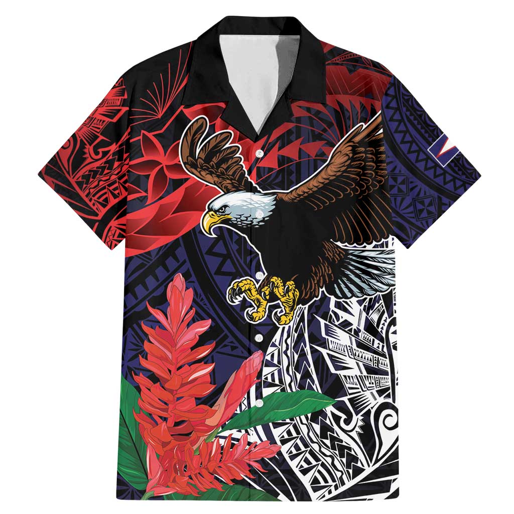 American Samoa Bald Eagle Personalized Family Matching Mermaid Dress and Hawaiian Shirt Samoa Muamua Le Atua LT9 Dad's Shirt - Short Sleeve Blue - Polynesian Pride