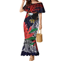 American Samoa Bald Eagle Personalized Family Matching Mermaid Dress and Hawaiian Shirt Samoa Muamua Le Atua LT9 Mom's Dress Blue - Polynesian Pride
