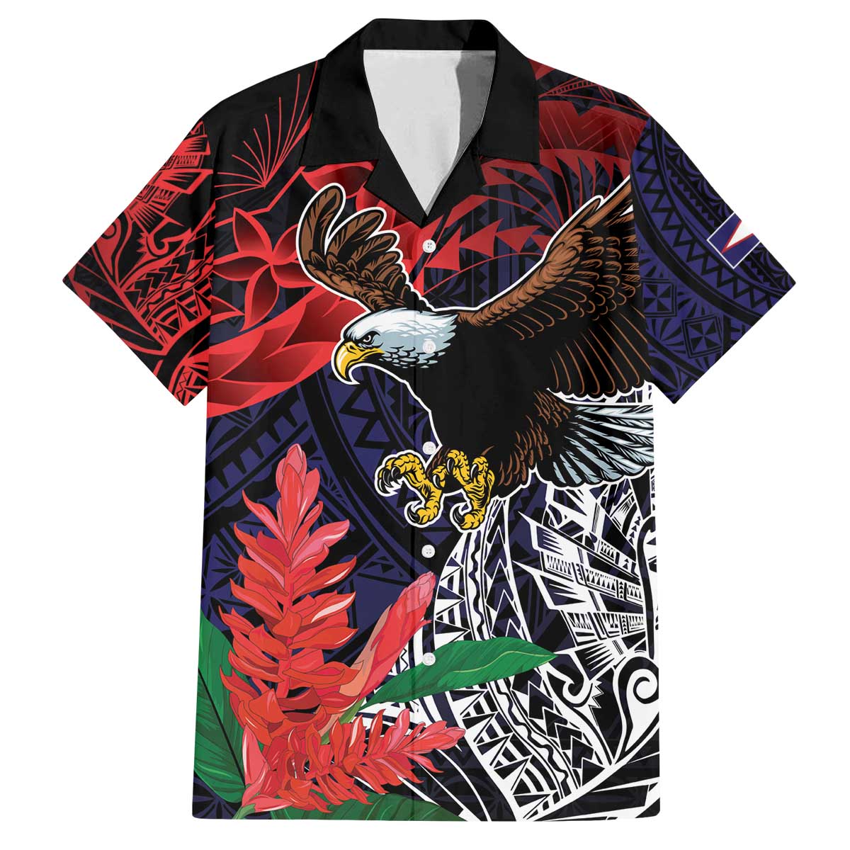 American Samoa Bald Eagle Personalized Family Matching Off The Shoulder Long Sleeve Dress and Hawaiian Shirt Samoa Muamua Le Atua LT9 Dad's Shirt - Short Sleeve Blue - Polynesian Pride