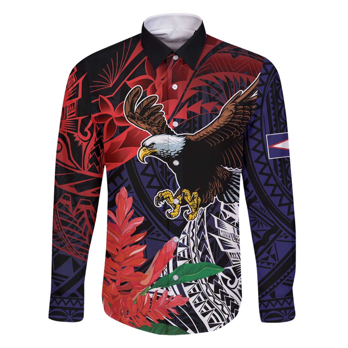 American Samoa Bald Eagle Personalized Family Matching Off The Shoulder Long Sleeve Dress and Hawaiian Shirt Samoa Muamua Le Atua LT9 Dad's Shirt - Long Sleeve Blue - Polynesian Pride