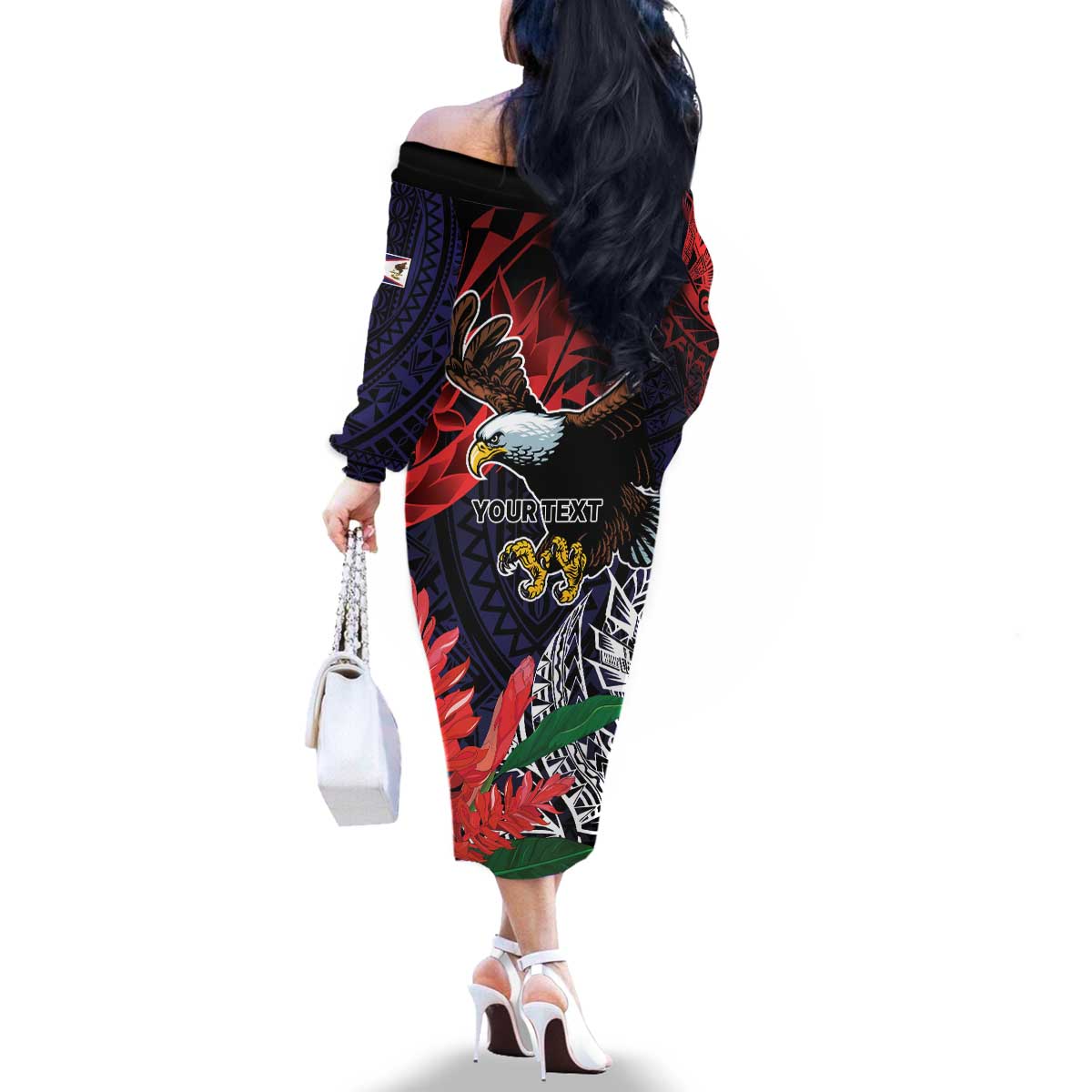 American Samoa Bald Eagle Personalized Family Matching Off The Shoulder Long Sleeve Dress and Hawaiian Shirt Samoa Muamua Le Atua LT9 - Polynesian Pride