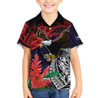 American Samoa Bald Eagle Personalized Family Matching Off The Shoulder Long Sleeve Dress and Hawaiian Shirt Samoa Muamua Le Atua LT9 Son's Shirt Blue - Polynesian Pride