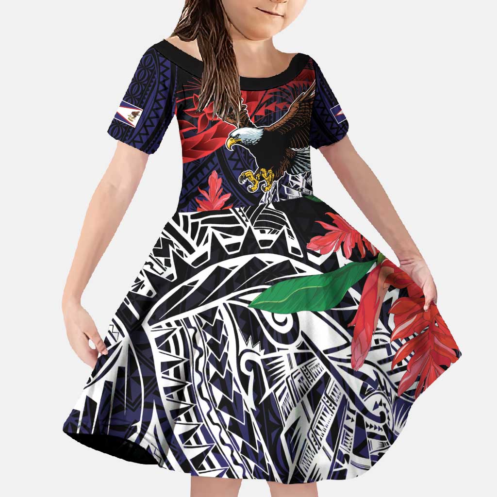 American Samoa Bald Eagle Personalized Family Matching Off Shoulder Maxi Dress and Hawaiian Shirt Samoa Muamua Le Atua