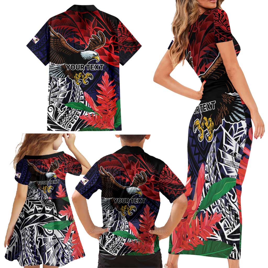 American Samoa Bald Eagle Personalized Family Matching Short Sleeve Bodycon Dress and Hawaiian Shirt Samoa Muamua Le Atua LT9 - Polynesian Pride
