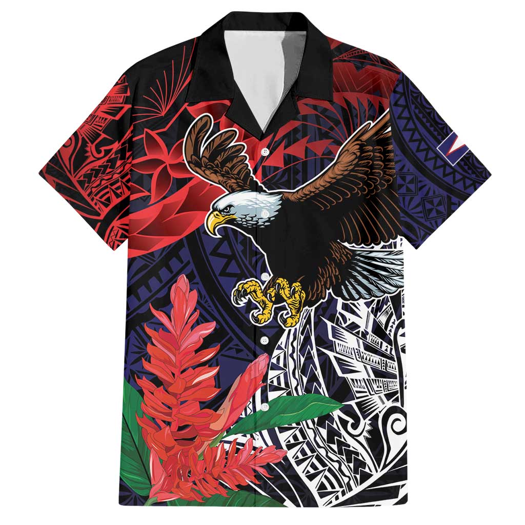 American Samoa Bald Eagle Personalized Family Matching Short Sleeve Bodycon Dress and Hawaiian Shirt Samoa Muamua Le Atua LT9 Dad's Shirt - Short Sleeve Blue - Polynesian Pride