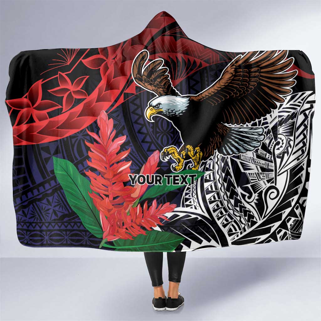 American Samoa Bald Eagle Personalized Hooded Blanket Samoa Muamua Le Atua LT9 One Size Blue - Polynesian Pride