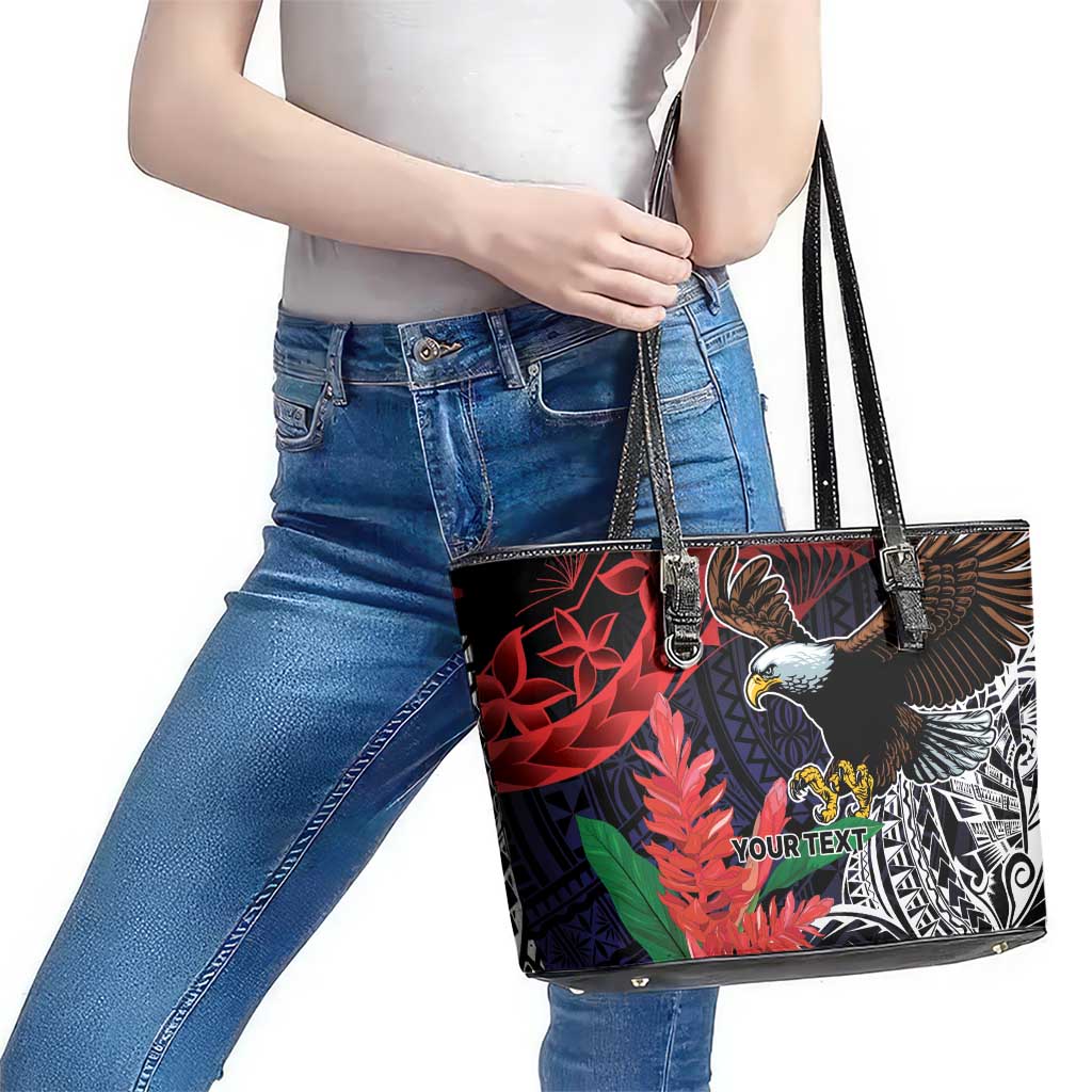 American Samoa Bald Eagle Personalized Leather Tote Bag Samoa Muamua Le Atua