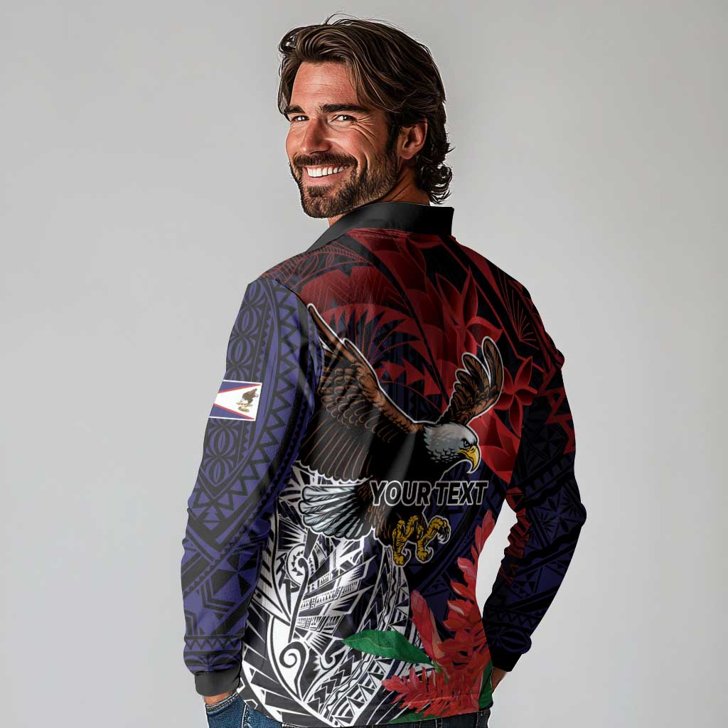 American Samoa Bald Eagle Personalized Long Sleeve Polo Shirt Samoa Muamua Le Atua