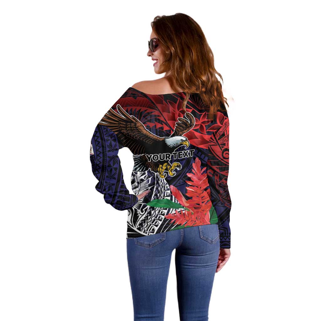 American Samoa Bald Eagle Personalized Off Shoulder Sweater Samoa Muamua Le Atua