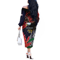 American Samoa Bald Eagle Personalized Off The Shoulder Long Sleeve Dress Samoa Muamua Le Atua