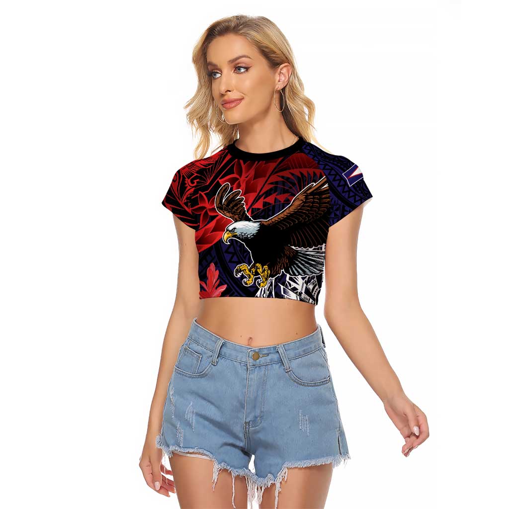American Samoa Bald Eagle Personalized Raglan Cropped T Shirt Samoa Muamua Le Atua