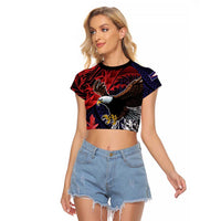 American Samoa Bald Eagle Personalized Raglan Cropped T Shirt Samoa Muamua Le Atua