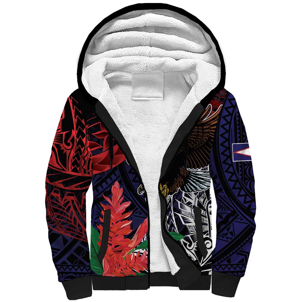 American Samoa Bald Eagle Personalized Sherpa Hoodie Samoa Muamua Le Atua