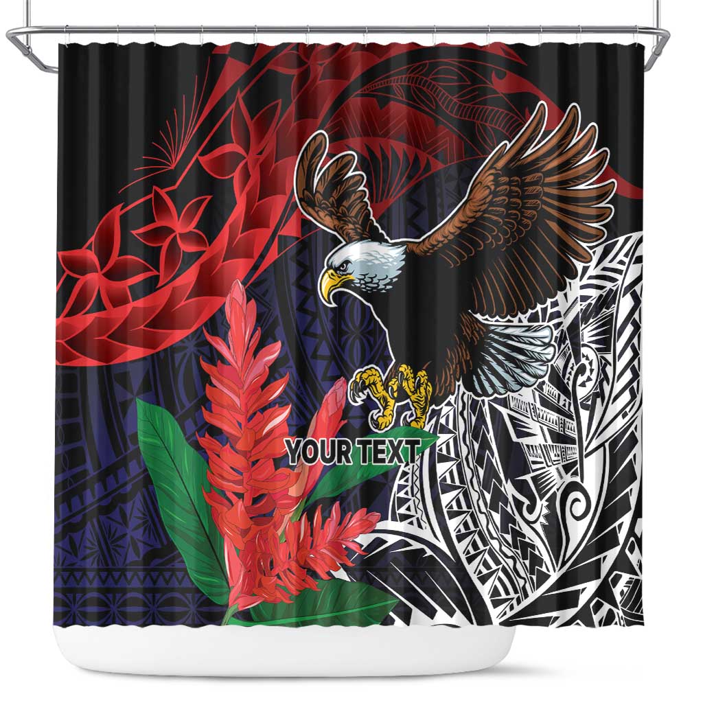 American Samoa Bald Eagle Personalized Shower Curtain Samoa Muamua Le Atua LT9 Blue - Polynesian Pride