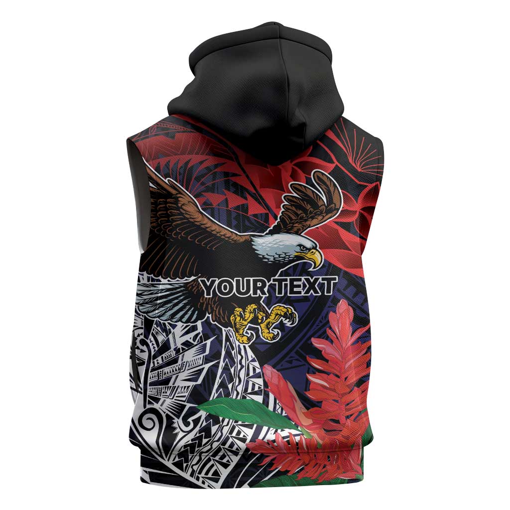 American Samoa Bald Eagle Personalized Sleeveless Hoodie Samoa Muamua Le Atua - Polynesian Pride