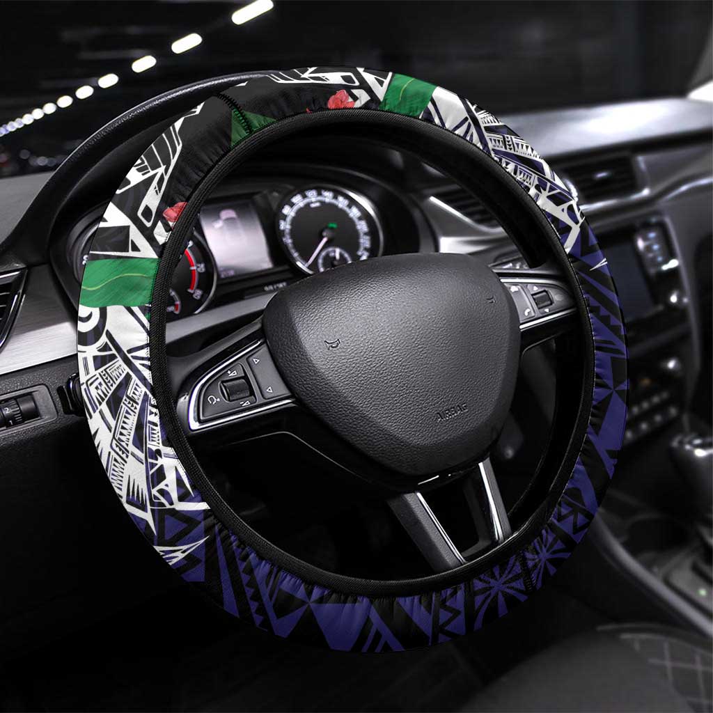 American Samoa Bald Eagle Steering Wheel Cover Samoa Muamua Le Atua LT9 Universal Fit Blue - Polynesian Pride