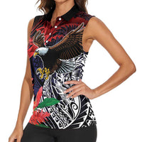 American Samoa Bald Eagle Personalized Women Sleeveless Polo Shirt Samoa Muamua Le Atua