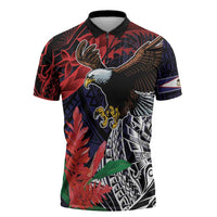 American Samoa Bald Eagle Personalized Zipper Polo Shirt Samoa Muamua Le Atua LT9 Blue - Polynesian Pride