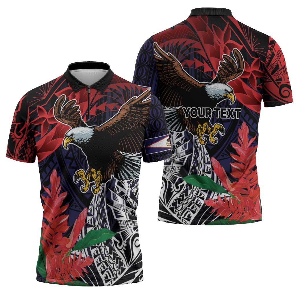 American Samoa Bald Eagle Personalized Zipper Polo Shirt Samoa Muamua Le Atua LT9 - Polynesian Pride
