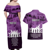 Anzac Day Gallipoli Personalised Couples Matching Off Shoulder Maxi Dress and Hawaiian Shirt Purple Poppy Flowers LT9 - Polynesian Pride