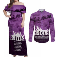 Anzac Day Gallipoli Personalised Couples Matching Off Shoulder Maxi Dress and Long Sleeve Button Shirt Purple Poppy Flowers LT9 Purple - Polynesian Pride