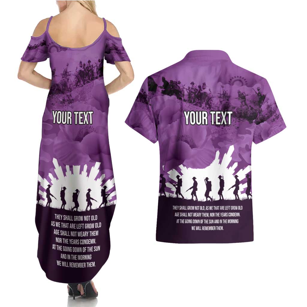 Anzac Day Gallipoli Personalised Couples Matching Summer Maxi Dress and Hawaiian Shirt Purple Poppy Flowers LT9 - Polynesian Pride