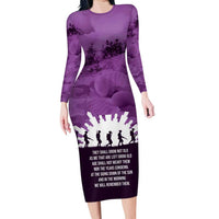 Anzac Day Gallipoli Personalised Family Matching Long Sleeve Bodycon Dress and Hawaiian Shirt Purple Poppy Flowers LT9 Mom's Dress Purple - Polynesian Pride