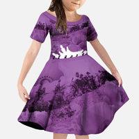 Anzac Day Gallipoli Personalised Family Matching Off Shoulder Maxi Dress and Hawaiian Shirt Purple Poppy Flowers LT9 Daughter's Dress Purple - Polynesian Pride