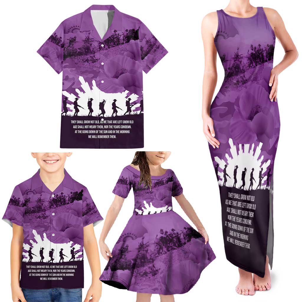 Anzac Day Gallipoli Personalised Family Matching Tank Maxi Dress and Hawaiian Shirt Purple Poppy Flowers LT9 - Polynesian Pride