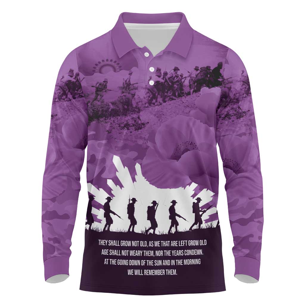 Anzac Day Gallipoli Personalised Long Sleeve Polo Shirt Purple Poppy Flowers LT9 Purple - Polynesian Pride