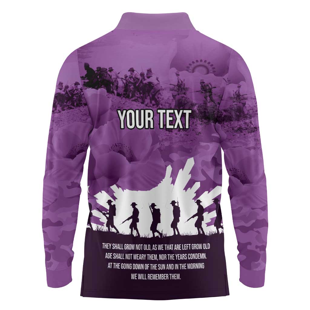 Anzac Day Gallipoli Personalised Long Sleeve Polo Shirt Purple Poppy Flowers LT9 - Polynesian Pride